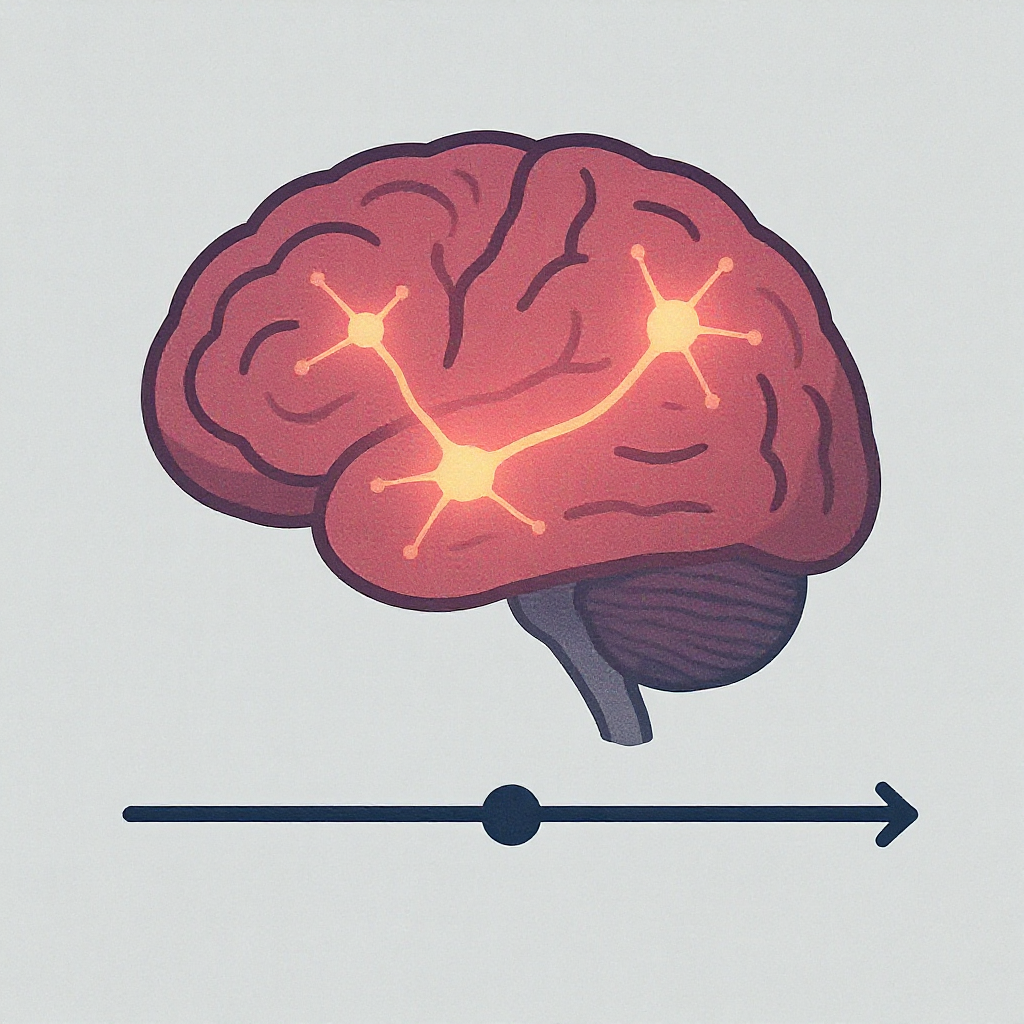 A visually engaging illustration showing a brain with glowing neurons connected by a timeline, symbolizing spaced repeti...