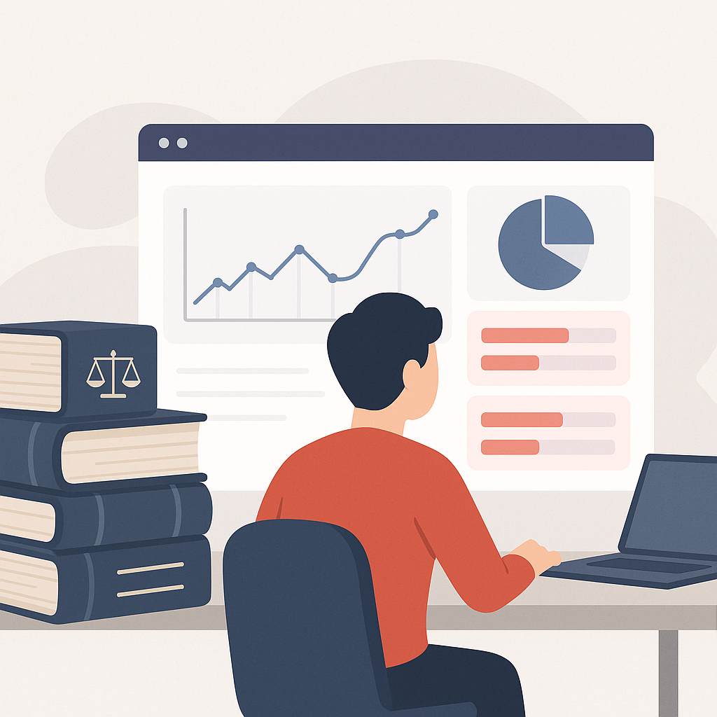 An illustration of a student looking at a digital dashboard with analytics and highlighted weak topics for exam preparat...