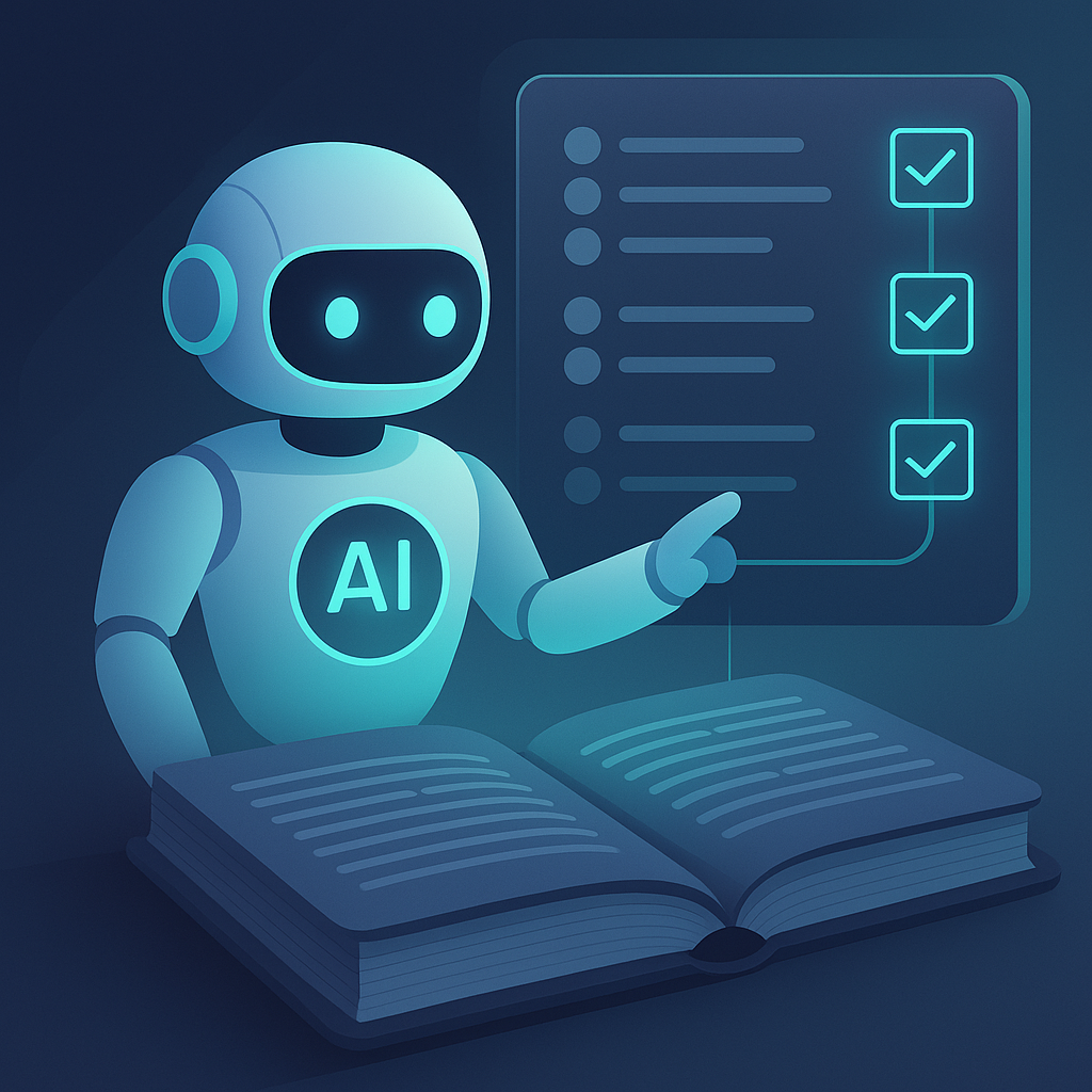A sleek, modern depiction of AI scanning construction rate books, with a glowing interface matching BOQ items to catalog...
